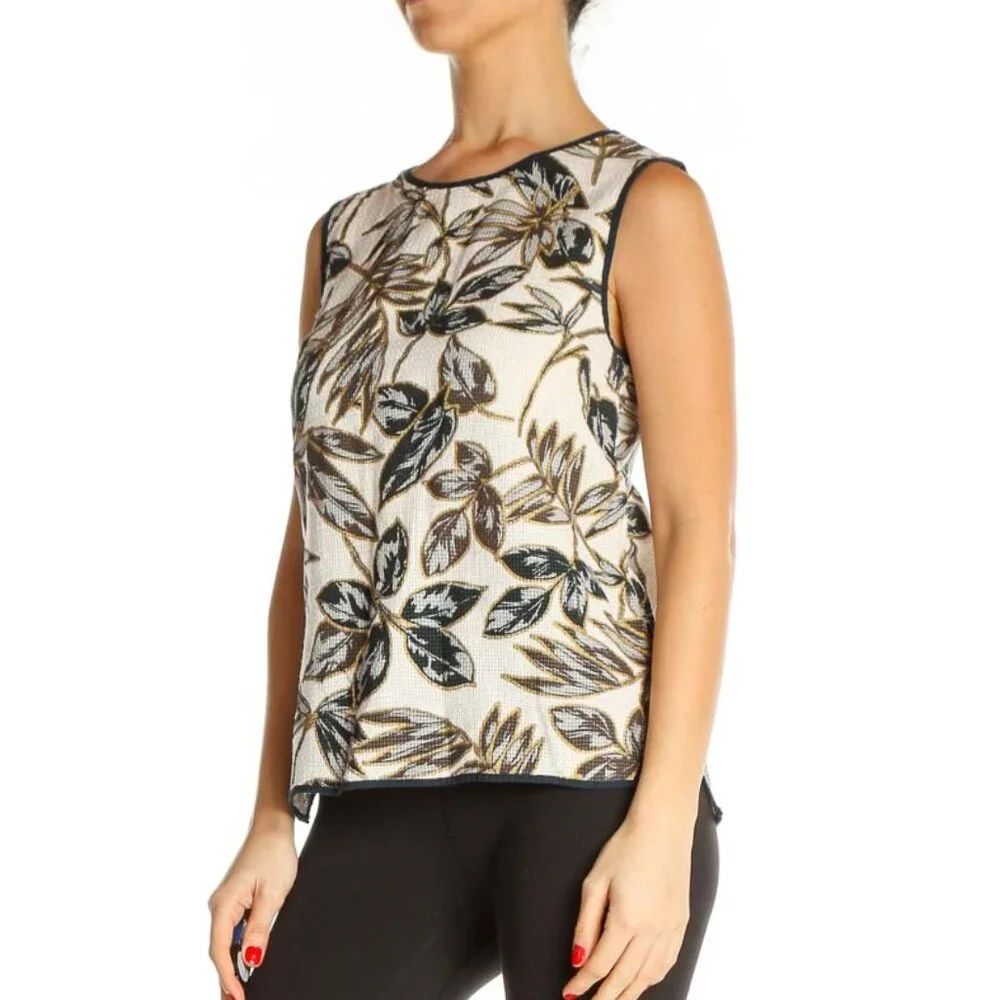 J.crew Beige Tropical Print Chic Tank Top - Picture 2 of 3